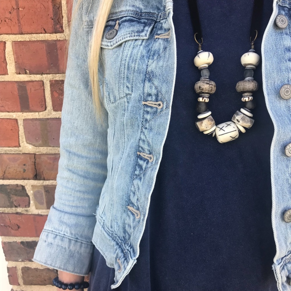 Boho natural stone bead statement necklace